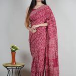 Hand Block Printed Pure Mulmul Cotton Saree 0302