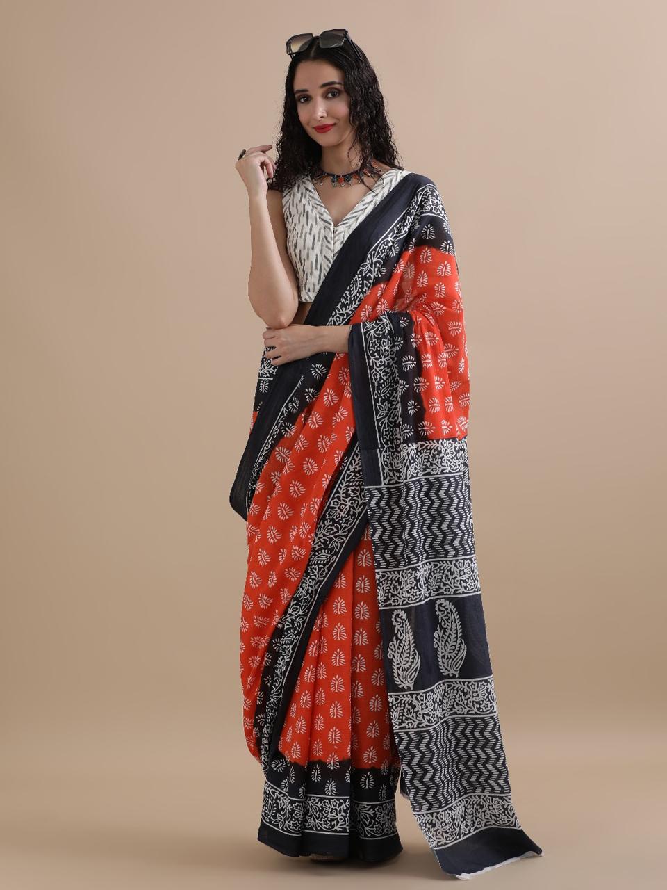 Hand Block Printed Pure Mulmul Cotton Saree 26022