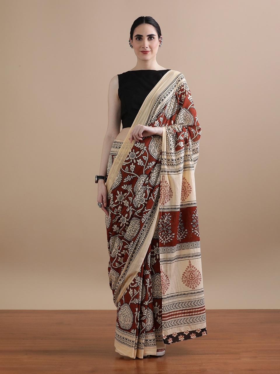 Hand Block Printed Pure Mulmul Cotton Saree 26034