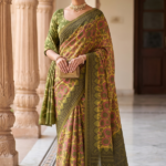 Hand-Block Printed Ajrakh Mulmul Cotton Saree in Natural Nashpal Dye (With Blouse Piece)