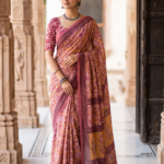 Hand-Block Printed Ajrakh Mulmul Cotton Saree in Natural Nashpal Dye (With Blouse Piece) 2808